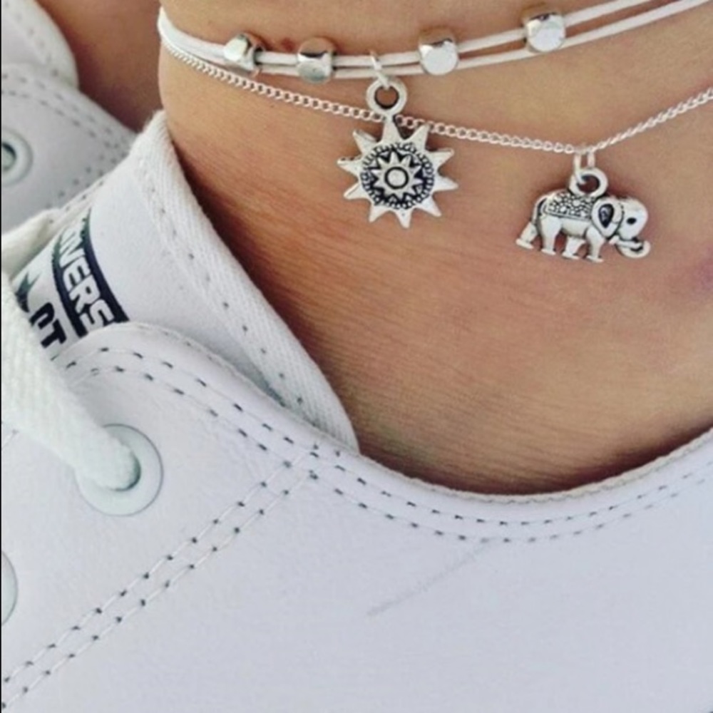 NEW💙💎ELEPHANT🐘SUN🌞SILVERY ANKLET💍BUNDLE🐘💎💙 - Picture 1 of 15